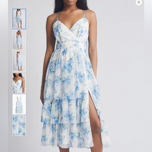 NWT Lulus Cultivate Crushes Blue & White Floral High-Low Dress Size